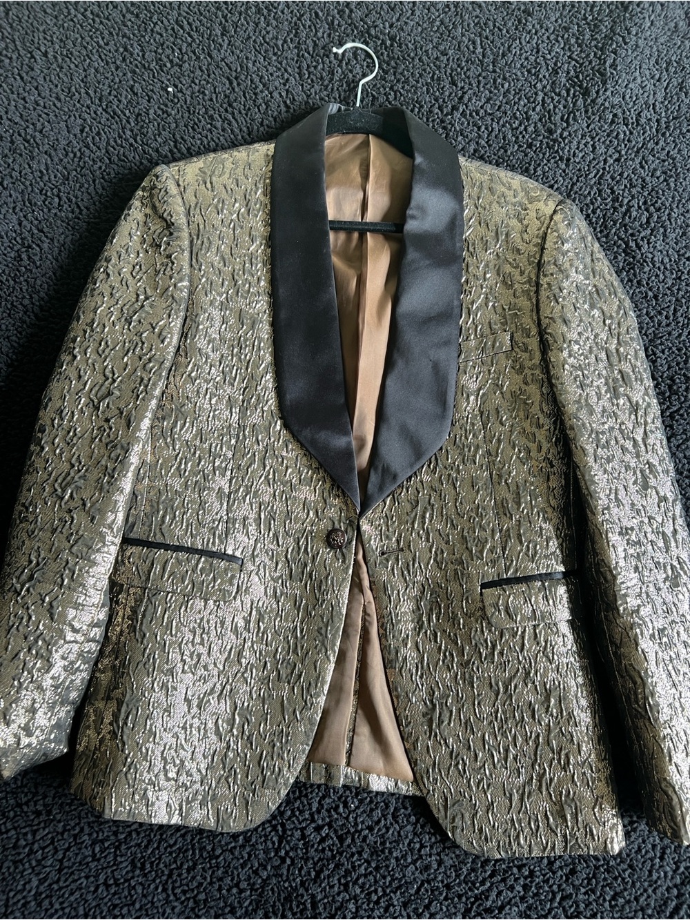 Metallic Gold Shawl Collar Men's Blazer